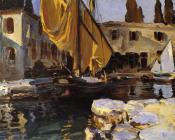 约翰 辛格 萨金特 : Boat with The Golden Sail, San Vigilio